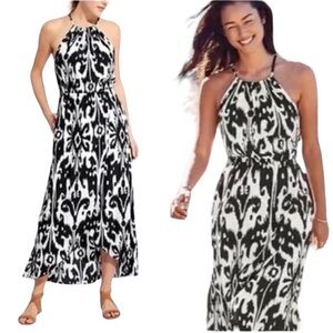 Athleta Black & White Ikat Bloom Ripple Maxi Dress